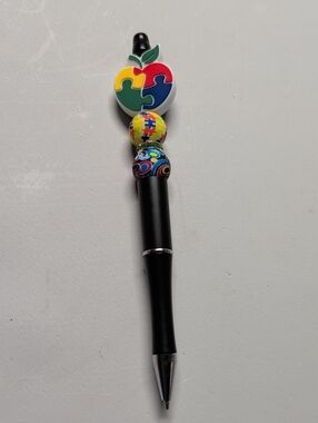 Hand Crafted Black Pen with Multicolor Puzzle-Apple Topper
